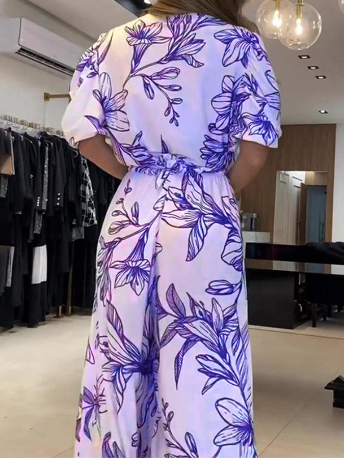 V Neck Printed Maxi Dress