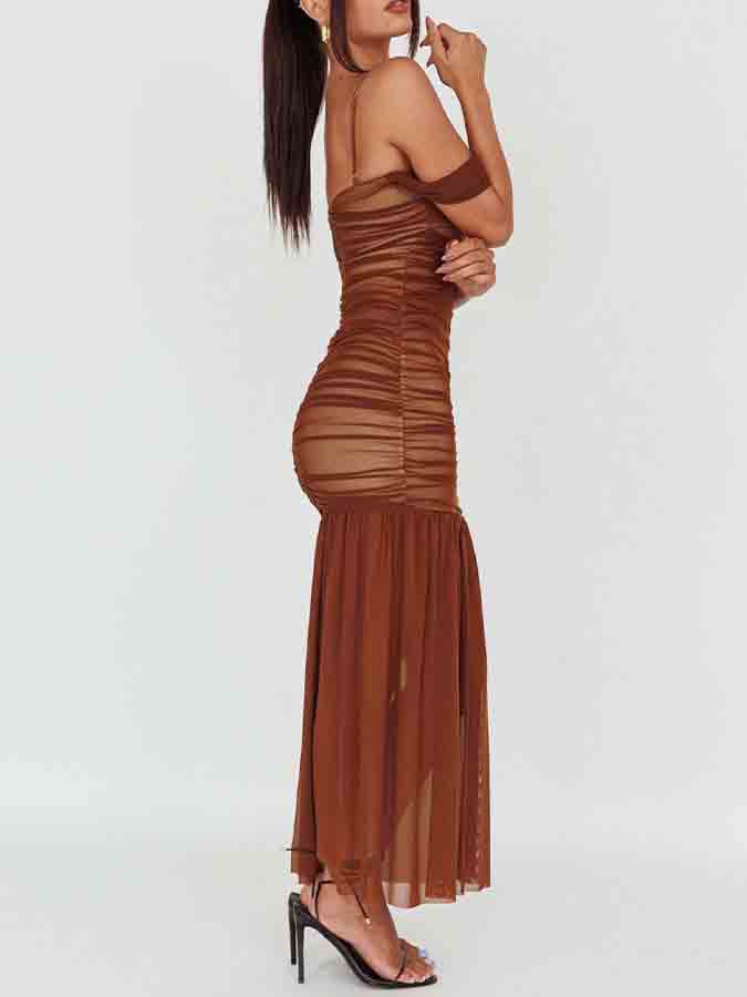 Cold-shoulder Mesh Mermaid Maxi Dress