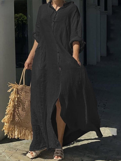 Long Sleeves Shirt Collar Buttoned Maxi Dress