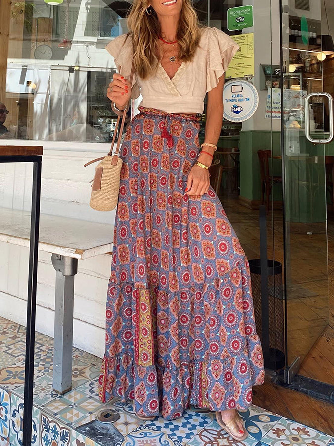 Printed Loose Holiday Swing Skirt