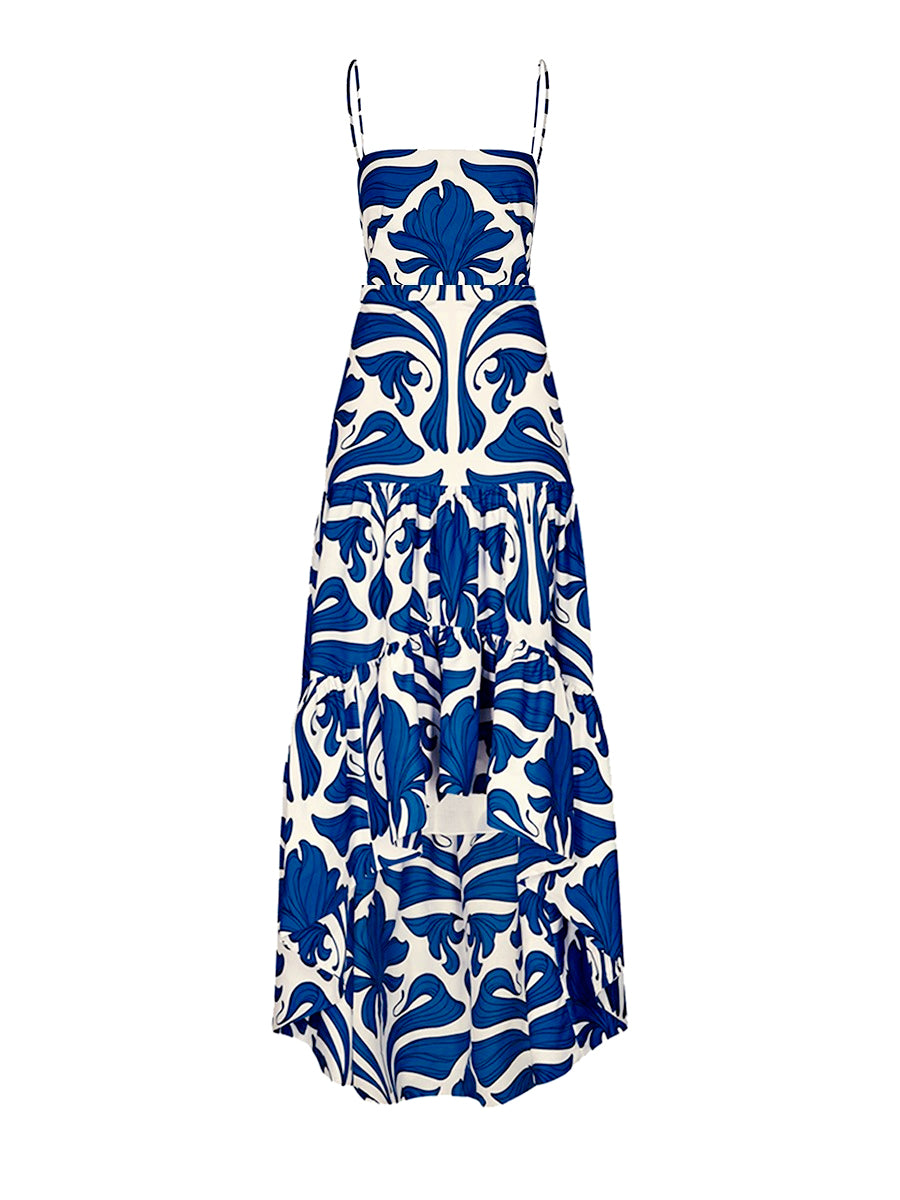 Retro Print One-piece Swimsuit and Skirt