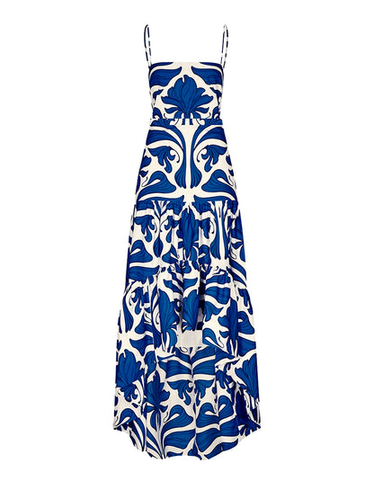Retro Print One-piece Swimsuit and Skirt