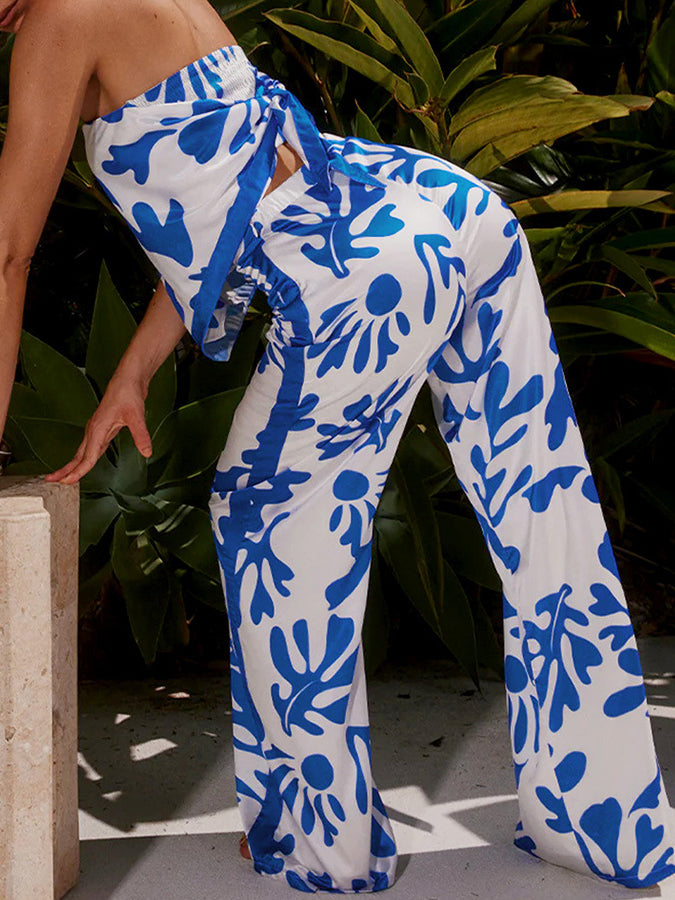 Printed Off Shoulder Tops and Pants Sets