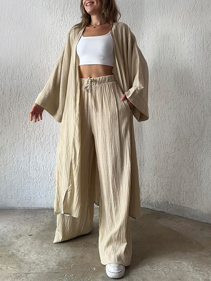 Long Sleeved Cardigan and Wide Leg Pants Sets