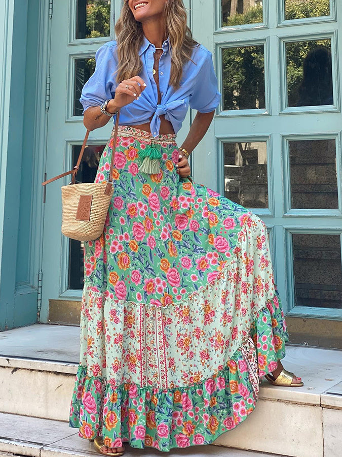 Printed Loose Holiday Swing Skirt