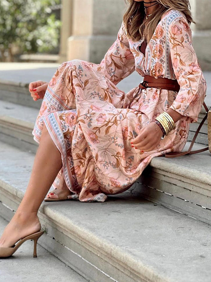 Long Sleeves Printed Maxi Dress