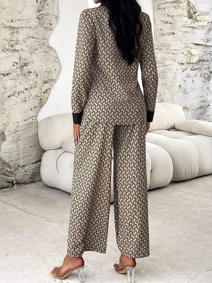 Long Sleeves Geometric Printed Shirt and Pants Sets