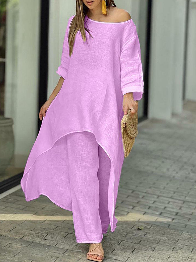 Long Sleeves Round Neck Shirt and Pants Sets