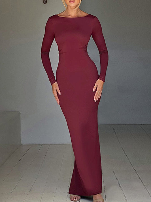 Backless Long Sleeves Slim Maxi Dress