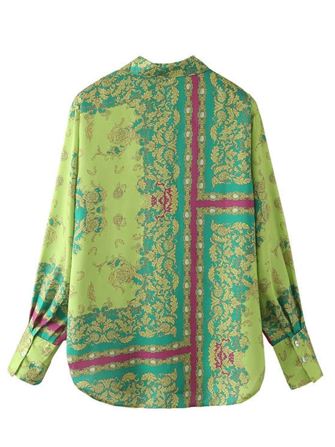Green Printed Two Piece Shirt and Pants Set