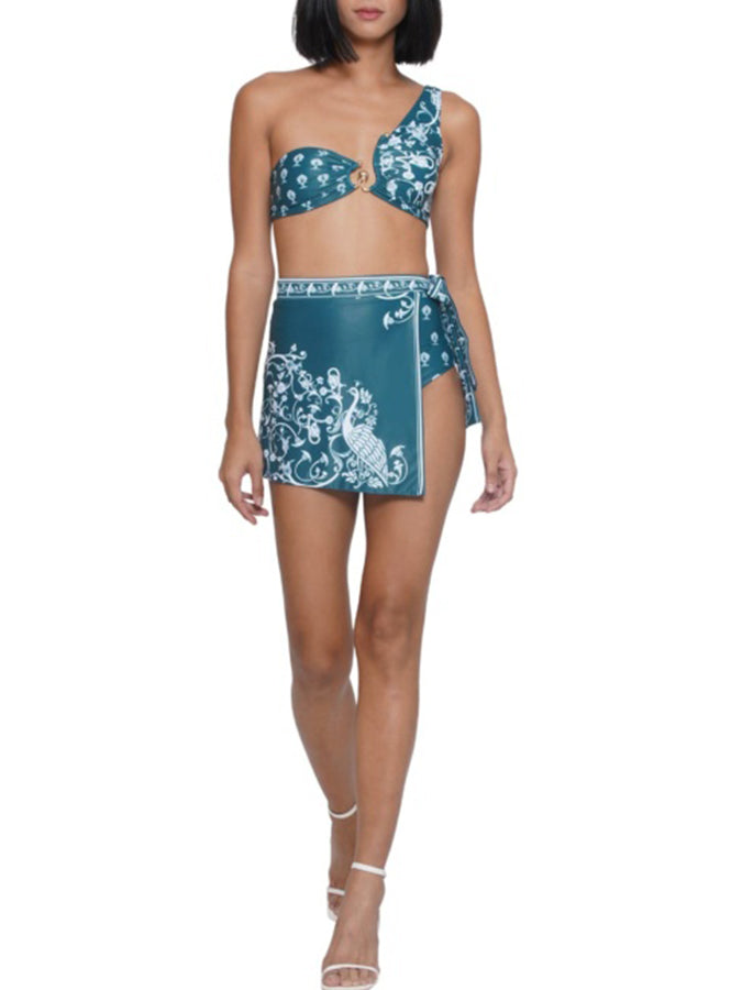 Printed One Shoulder Bikini and Mini Skirt