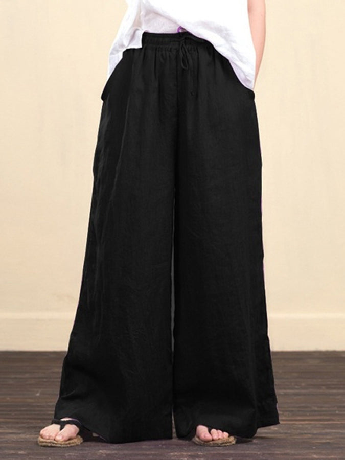Elastic Waist Cotton-linen Wide-leg Pants