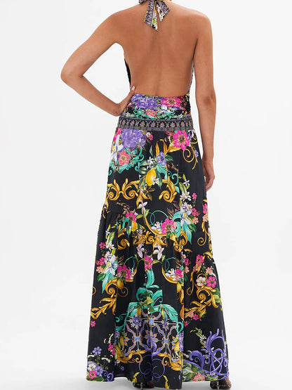 Printed One Piece Swimsuit and Skirt