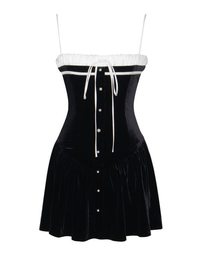 Black and White Velvet a Line Corset Mini Dress