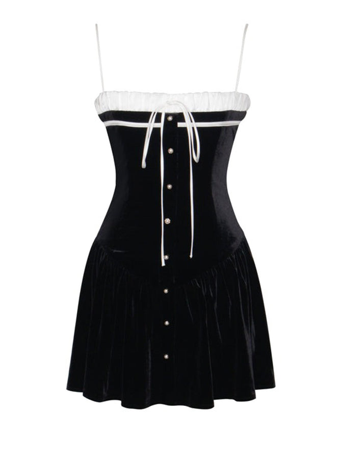Black and White Velvet a Line Corset Mini Dress