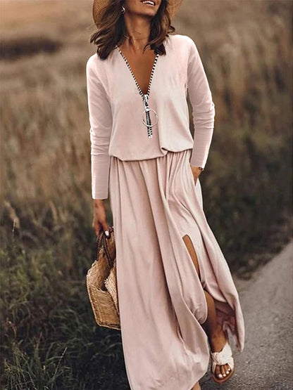 Long Sleeves V Neck Maxi Dress