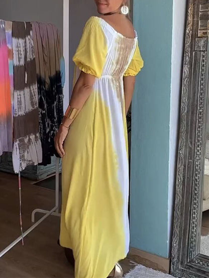 V Neck Short Sleeves Printed Asymetrical Holiday Maxi Dress