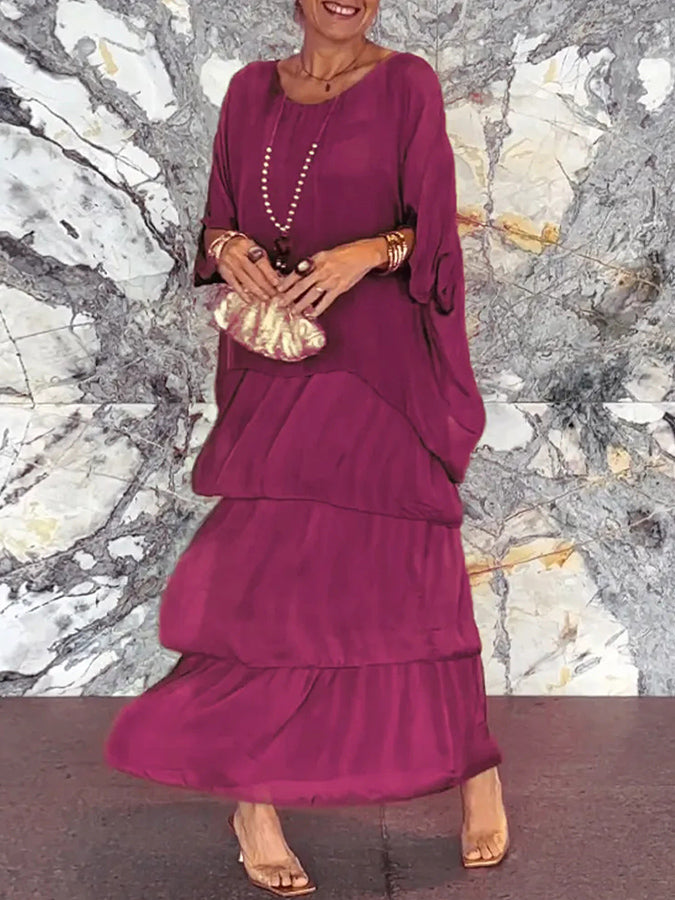 Round Neck Batwing Sleeves Maxi Dress