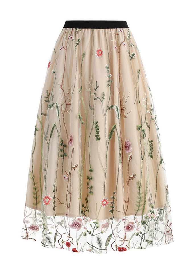 Mesh Embroidered Skirt