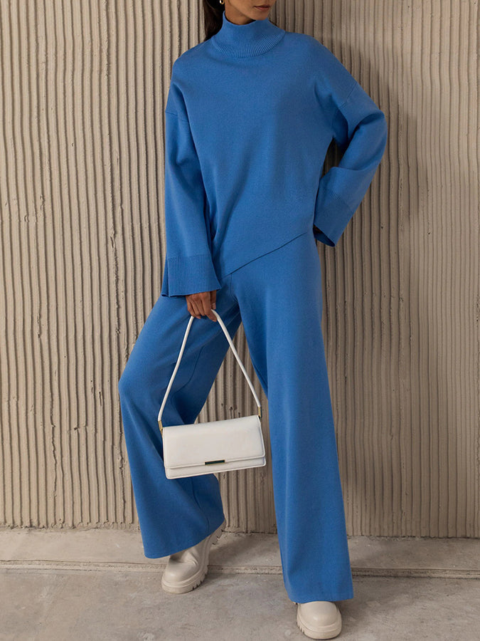 Knitted Long Sleeves Sweater and Pants Two Pieces Sets