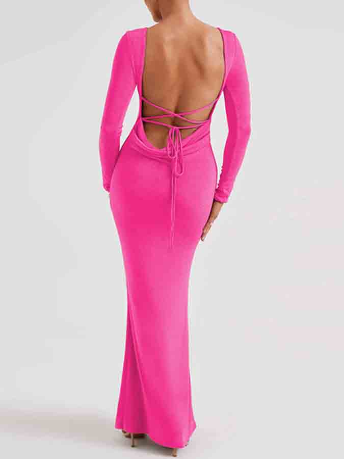 Backless Long Sleeves Slim Maxi Dress