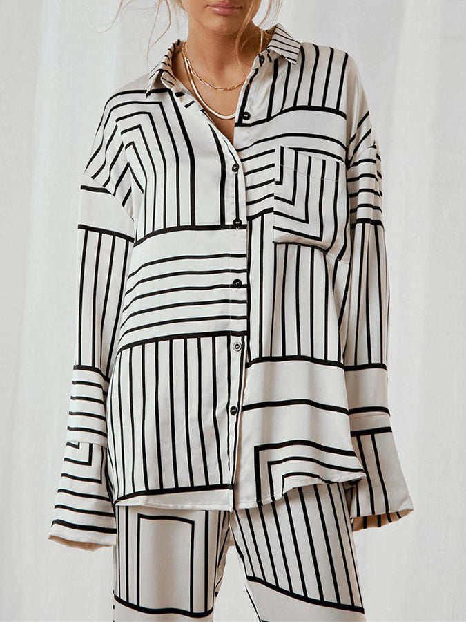 Geometric Printed Long Sleeves Shirt and Pants Sets