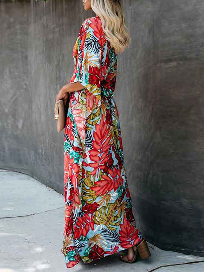 V Neck Printed Maxi Dress