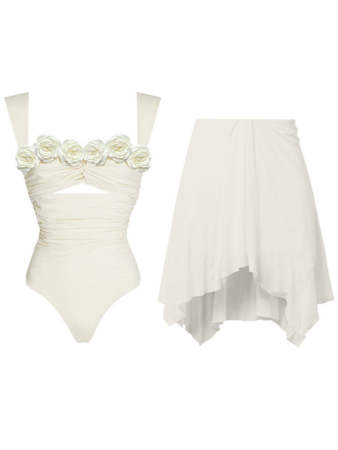 3d White One Piece Swimsuit and Skirt