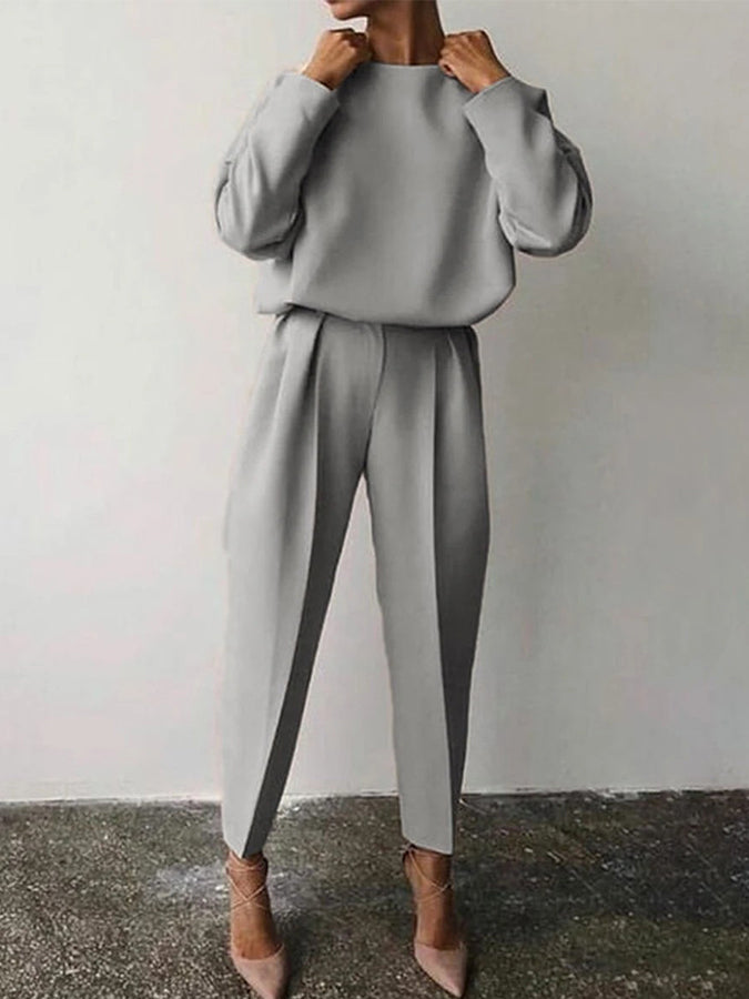Long Sleeves Round Neck Top and Pants Sets
