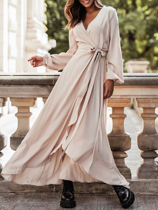 Long Sleeves Lace-up Maxi Dress