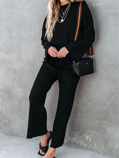 Knitted Long Sleeves Top and Pants Sets