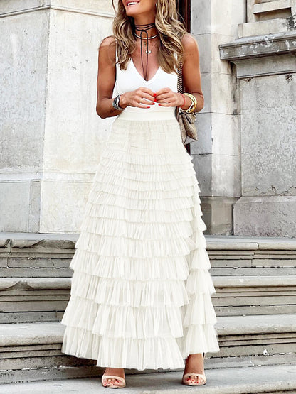 Elastic Waist Mesh Cake Skirt