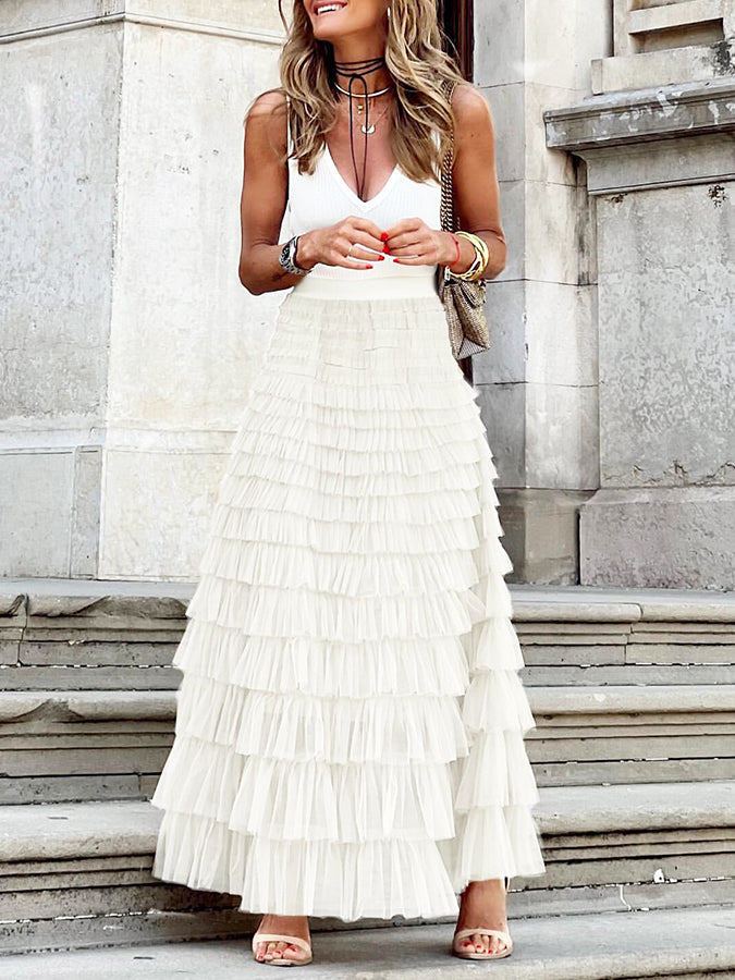 Elastic Waist Mesh Cake Skirt