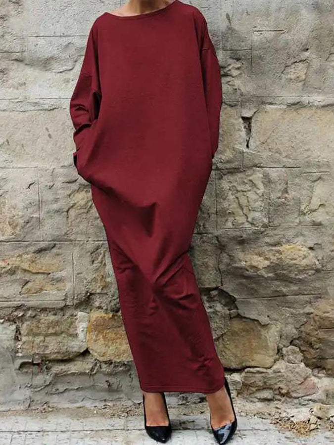 Long Sleeves Round Neck Maxi Dress