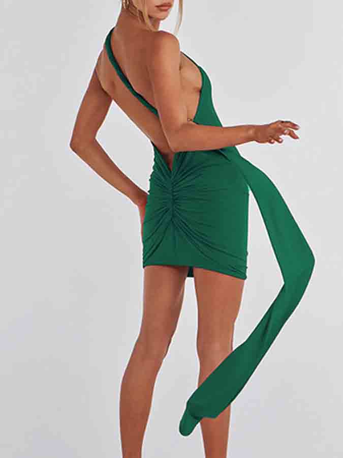 Backless Halter Backless Pleated Mini Dress