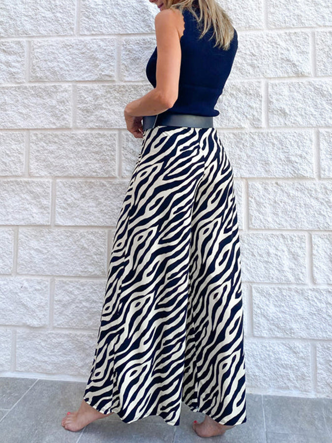 Black Geometric Printed Wide Leg Pants