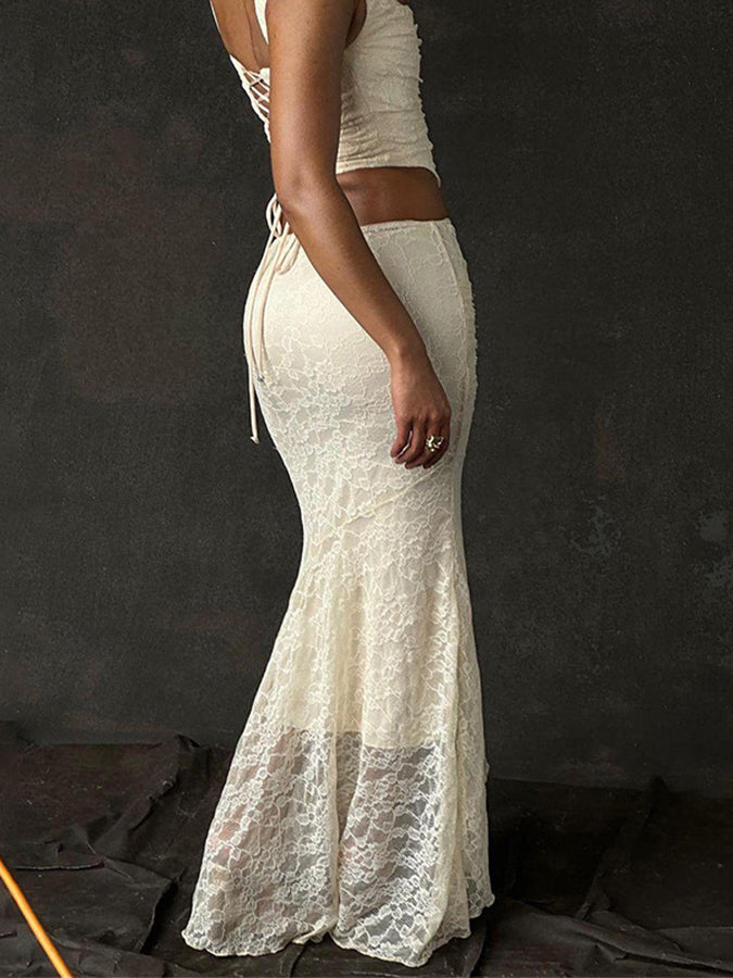Lace-up Top and High Wasit Mermaid Skirt