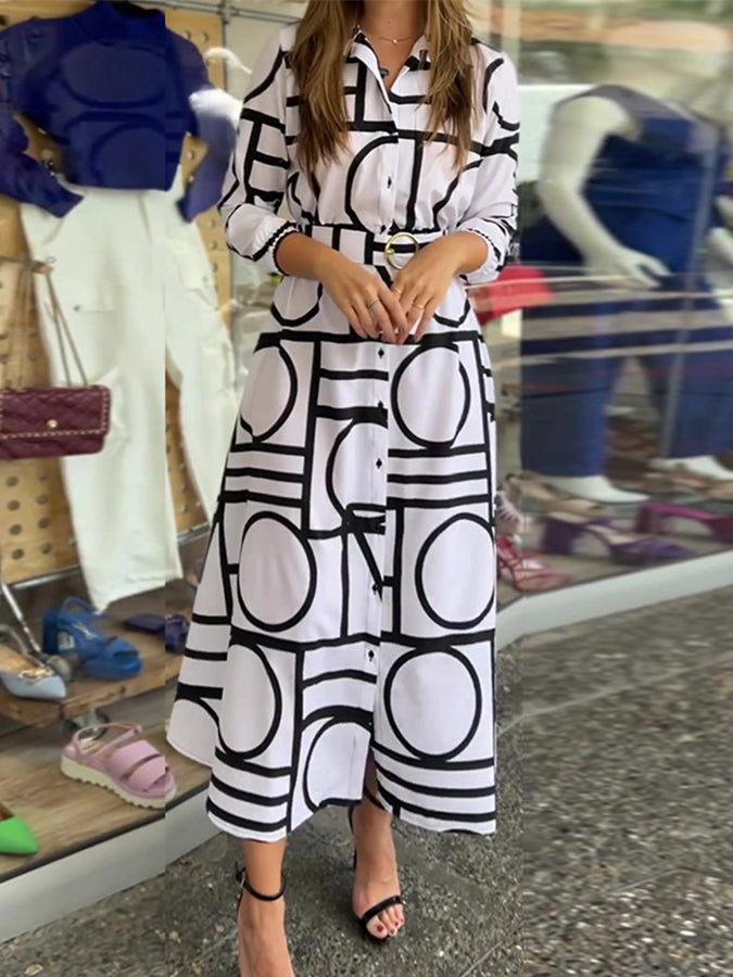 Long Sleeves Geometric Printed Maxi Dress