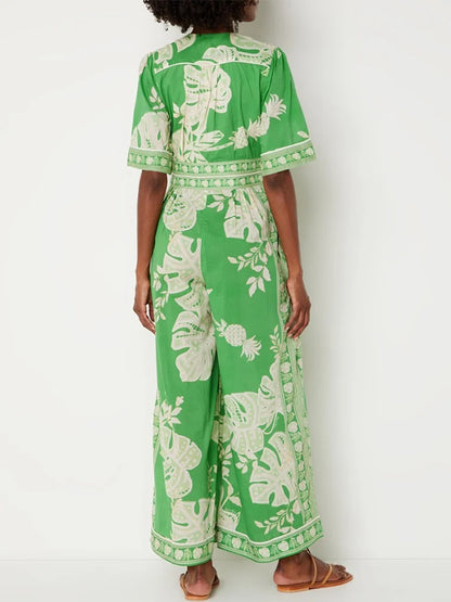 Printed V Neck Short Sleeves Jumpsuit