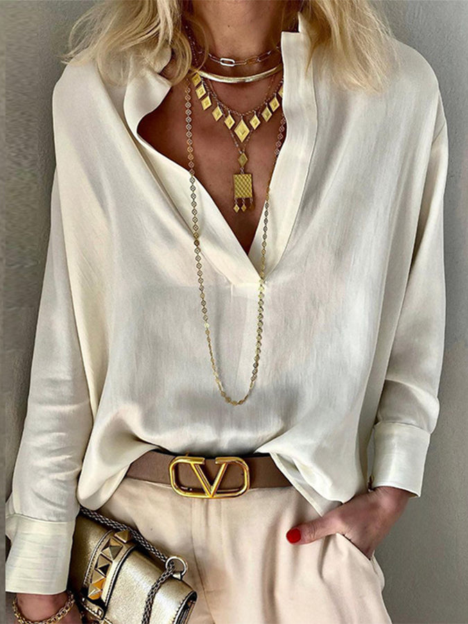 Stand Collar Long Sleeves Blouses