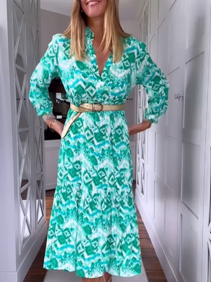 Long Sleeves Shirt Collar Midi Dress