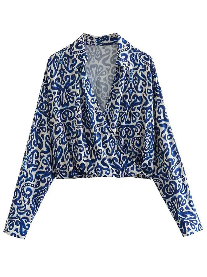 V Neck Print Shirt and Pants Set