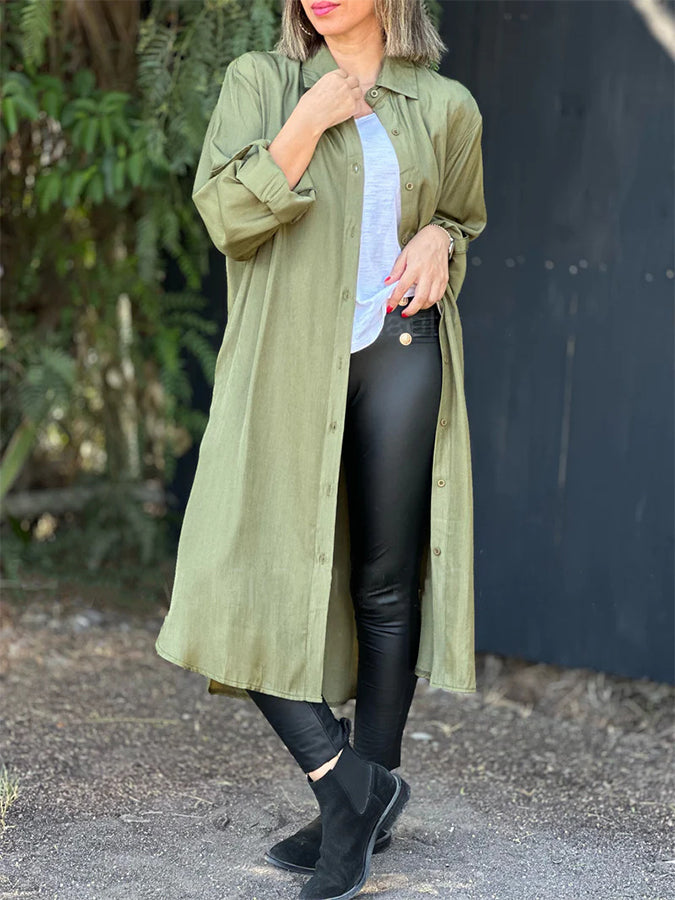 Long Sleeves Buttoned Long Shirt Coats