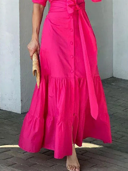 Long Sleeves Lace-up Maxi Dress