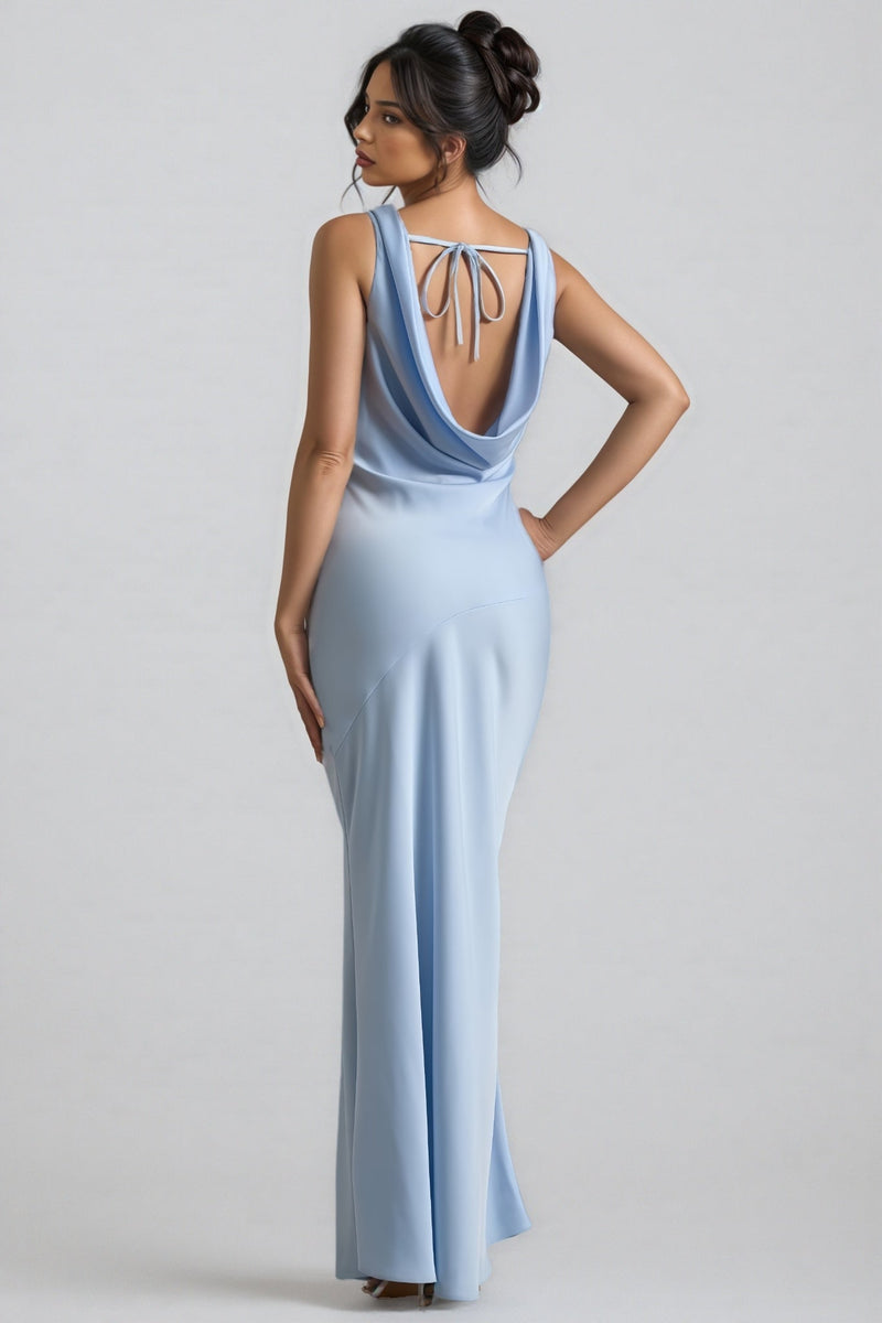 Kylat Powder Blue Satin Cowl-neck Maxi Dress