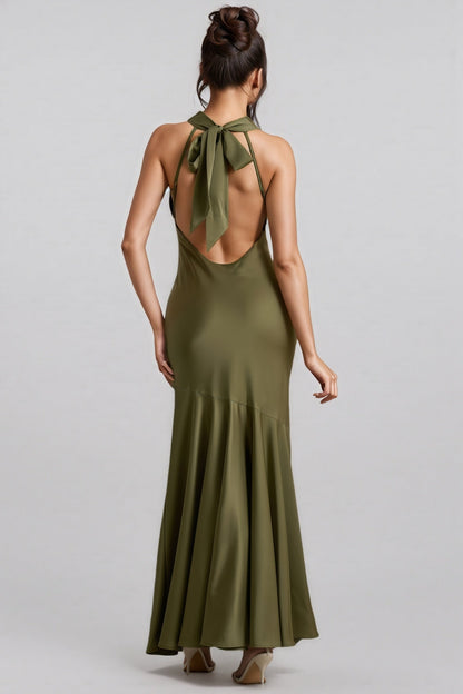 Elaray Green Satin Cowl-neck Maxi Dress