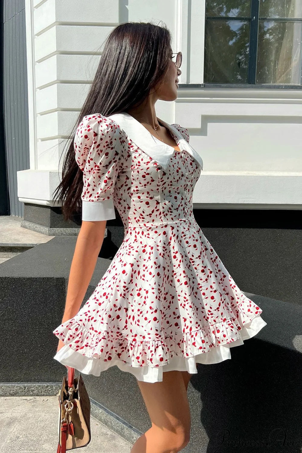 V-neck Puff Sleeve Babydoll Mini Dress