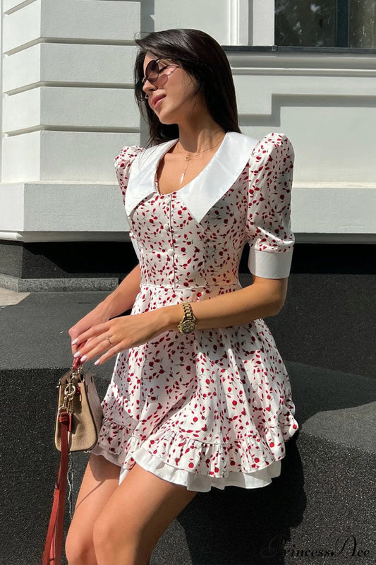 V-neck Puff Sleeve Babydoll Mini Dress