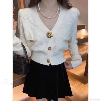 V-neck Long Sleeved Cardigan Jacket Warm Black Red Christmas Sweater