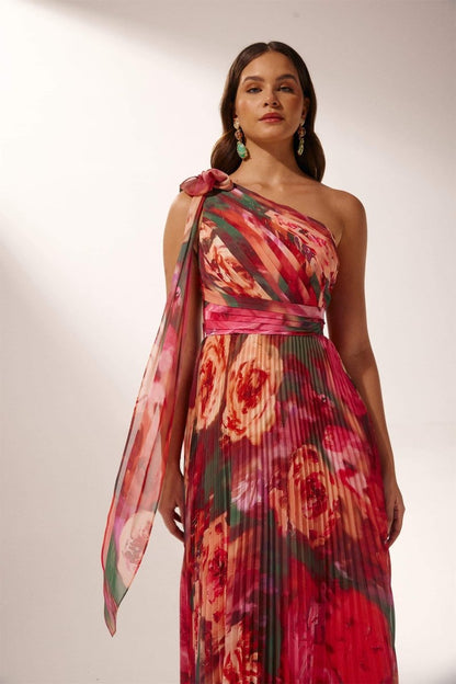 Valerie Pleated One-shoulder Maxi Dress